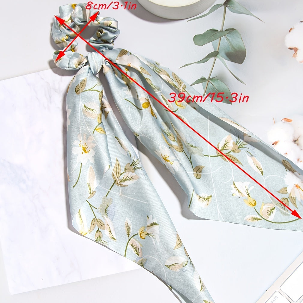 Vintage Print Hair Tie Scrunchie Flower Streamer Hair Accessories