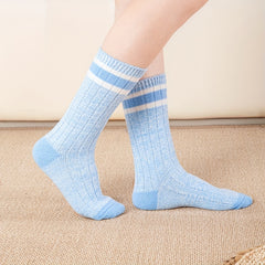 3 Pairs Striped Crew Socks Comfy & Breathable College Style Socks Women's Stocki