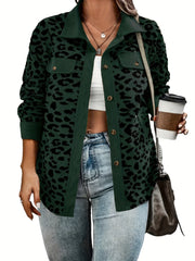  Leopard Print Corduroy Button Up Long Sleeve Shacket