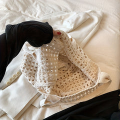 Solid Crochet Bag Hollow Out Knitted Tote Bag