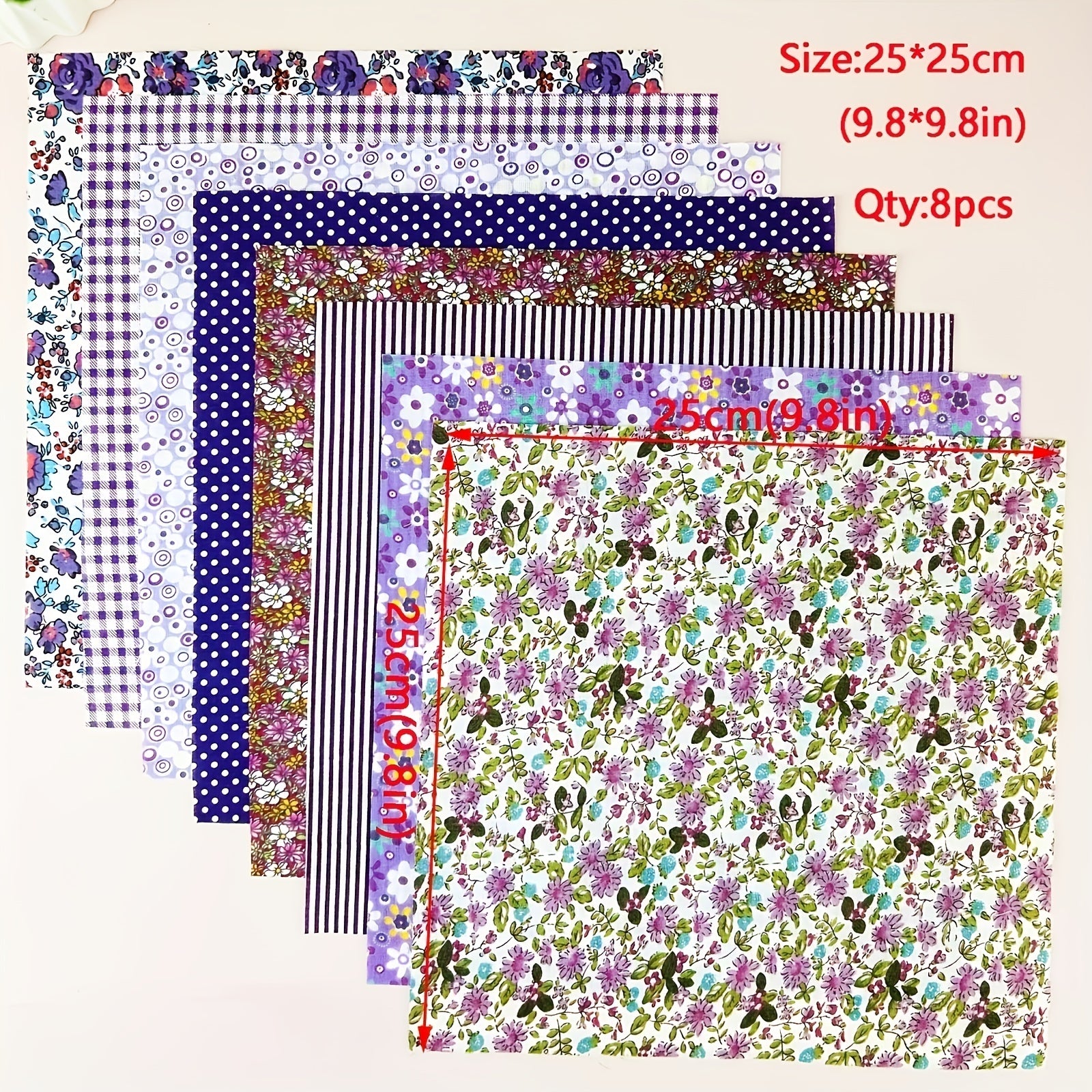 8pcs Cotton Quilted Fabric DIY Sewing Accessories Flower Cloth 9.8in