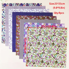 8pcs Cotton Quilted Fabric DIY Sewing Accessories Flower Cloth 9.8in
