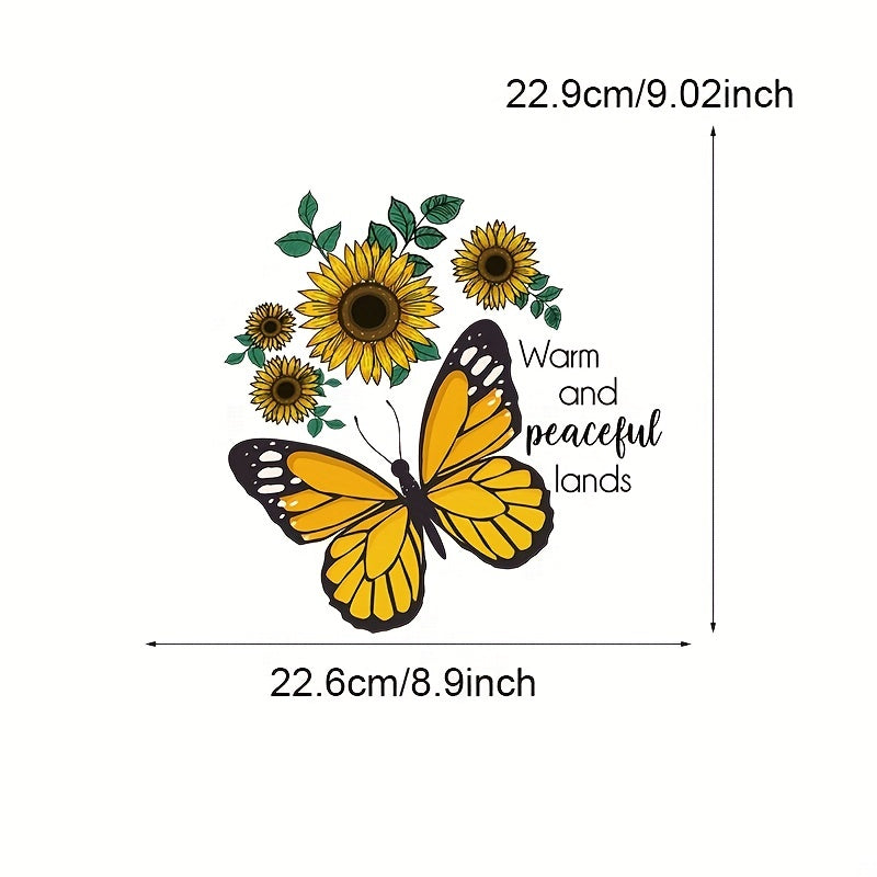 4pcs Butterfly Sunflower Iron-on Heat Transfer Stickers DIY Clothing T Shirt