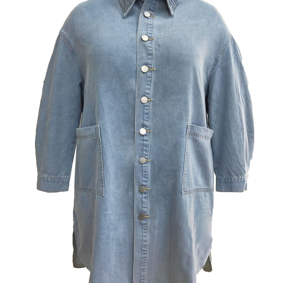  Preppy Denim Top Women's Long Sleeve Button Up Tunic Jacket