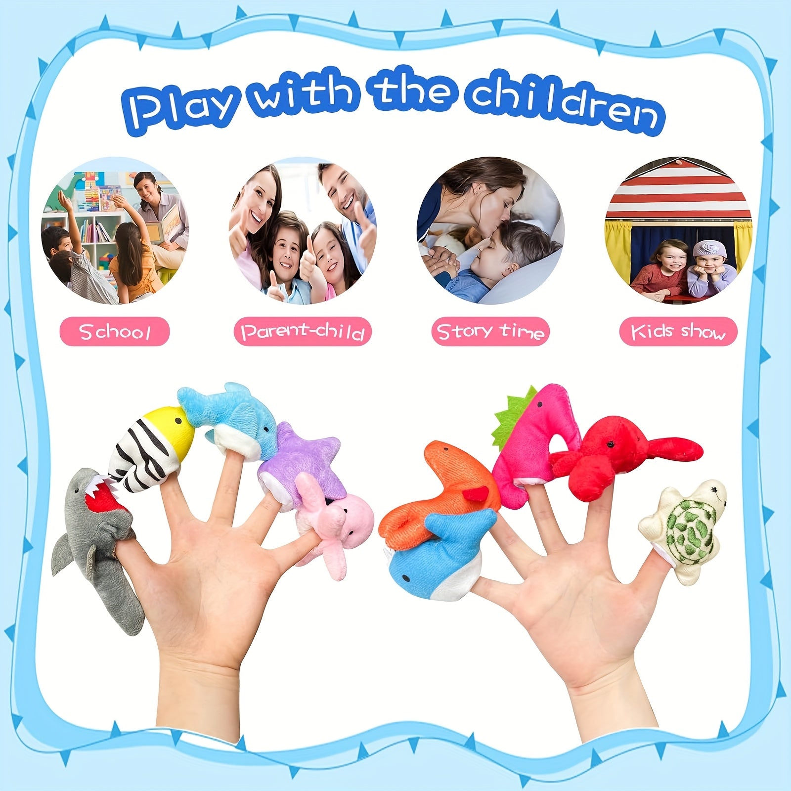 10pcs Soft Plush Finger Puppets Marine Animals with Expressive Eyes & Mouths