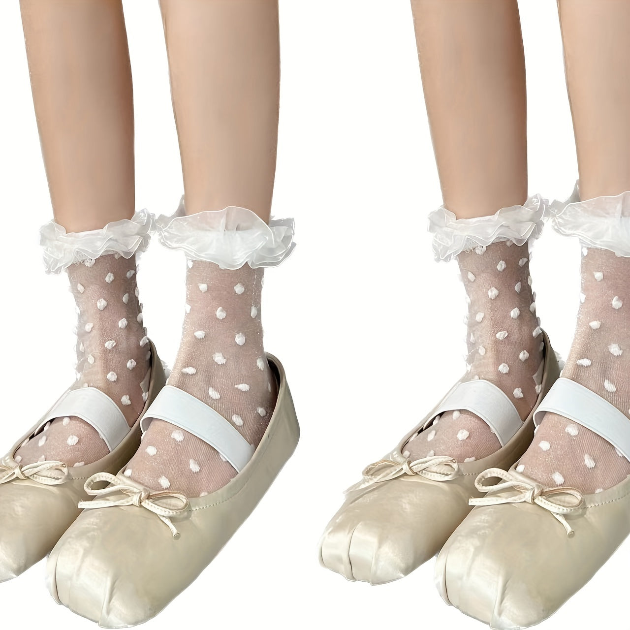 4 Pairs Polka Dot Mesh Socks Breathable Women's Stockings
