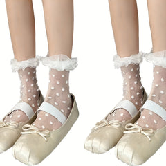4 Pairs Polka Dot Mesh Socks Breathable Women's Stockings