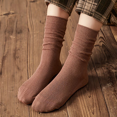 5 Pairs Japanese Style Soft Ribbed Knit Mid Tube Socks Women's Stockings