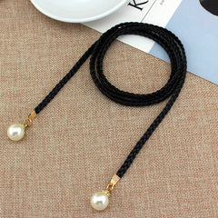 Braided Thin Belt Women's Decor Waist Rope Sweet Dress Tie With Pearl