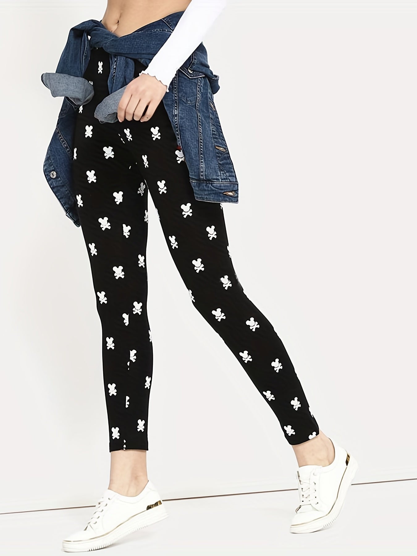 Graphic Print Skinny Leggings Casual Elastic Waist Stretchy Leggings