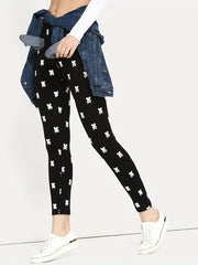 Graphic Print Skinny Leggings Casual Elastic Waist Stretchy Leggings