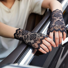 Lace Floral Short Gloves Hollow Out Fingerless Gloves For Women