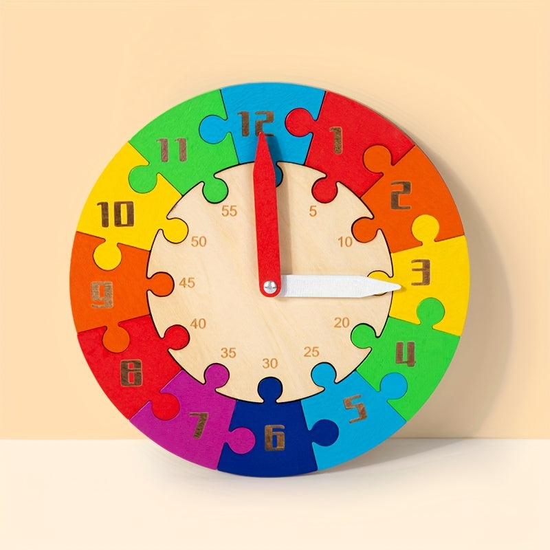 Wooden Jigsaw Puzzle Clock Time Learning Toy for Kids