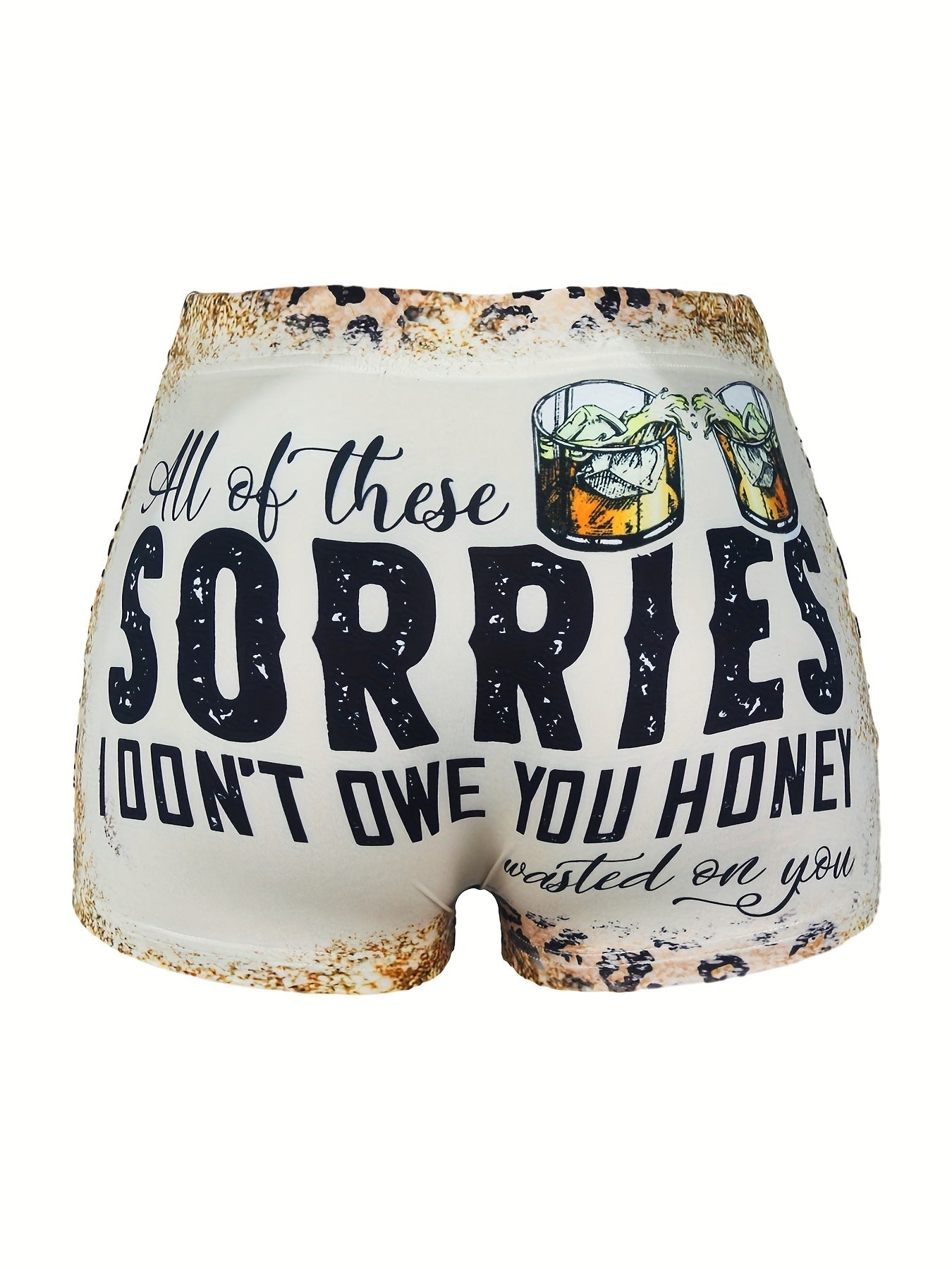  Women's Leopard & Slogan Print High Rise Shorts