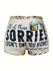  Women's Leopard & Slogan Print High Rise Shorts