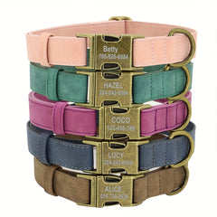 Personalized Leather Dog Collar Engraved ID Tag Customized Necklace