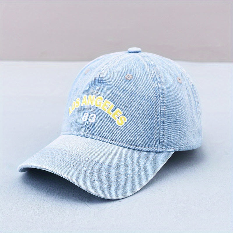 LA 83 Printed Baseball Cap Denim Distressed Dad Hat Hip Hop