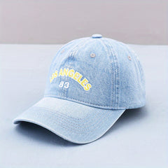 LA 83 Printed Baseball Cap Denim Distressed Dad Hat Hip Hop