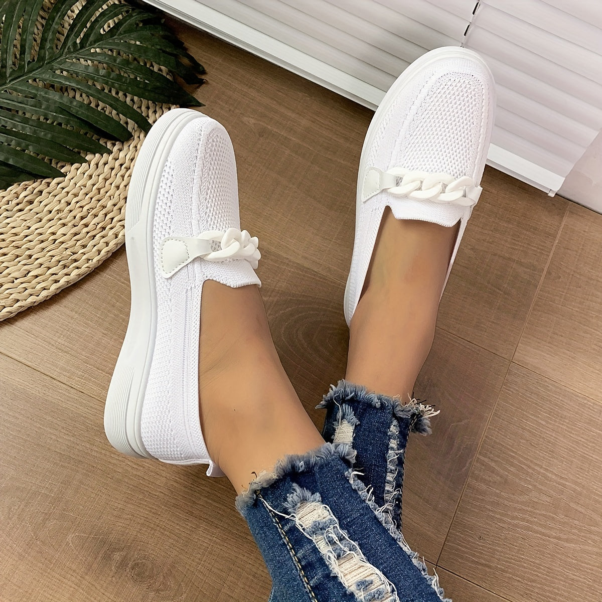 Women's Knit Slip-On Sneakers - Anti Slip Casual Shoes
