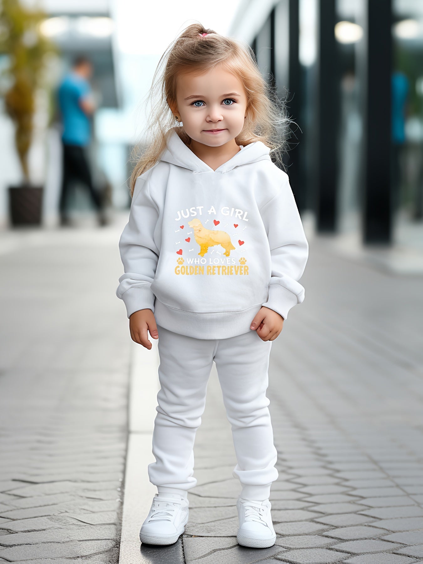 Girls Boys 2pcs Golden Retriever Print Hooded Set for Sports