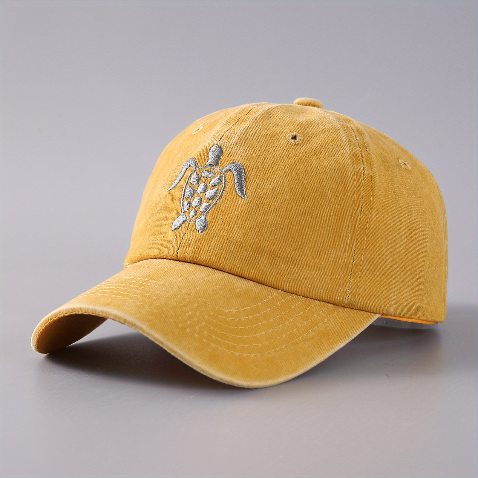 Vintage Washed Denim Baseball Cap Flying Turtle Curved Brim