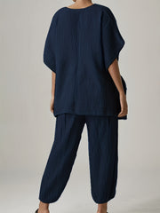  Solid Top & Wide Leg Pants 2 Piece Set