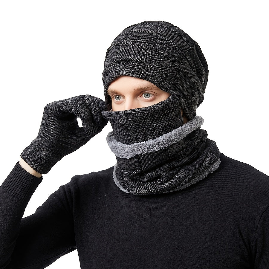 European/American Fleece Warm Hat Halter Mask Gloves Set