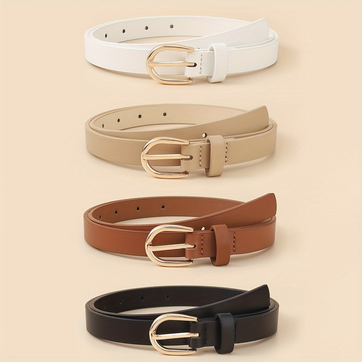 4pcs Oval Pin Buckle PU Belt Casual Jeans Pants Decoration Coat Girdle