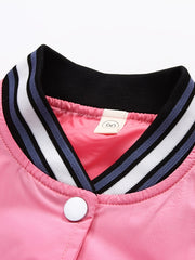 Girls Casual Letter Striped Baseball Jacket