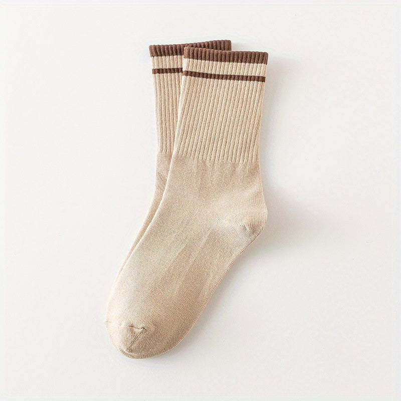 6 Pairs Striped Crew Socks Breathable All-match Women's Stockings & Hosiery
