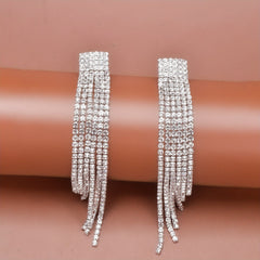 Sparkling Rhinestone Tassel Earrings Copper Silver Plated