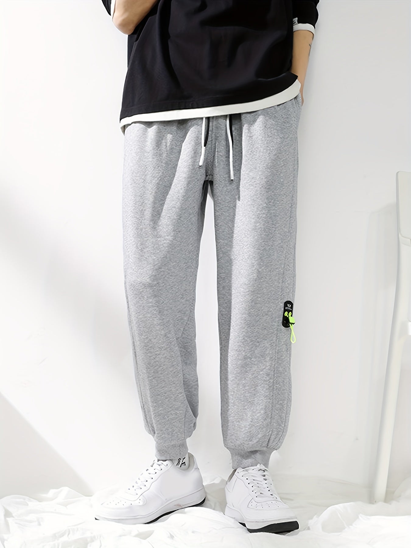 Solid Men's Sweatpants with Pockets Drawstring Active Pants