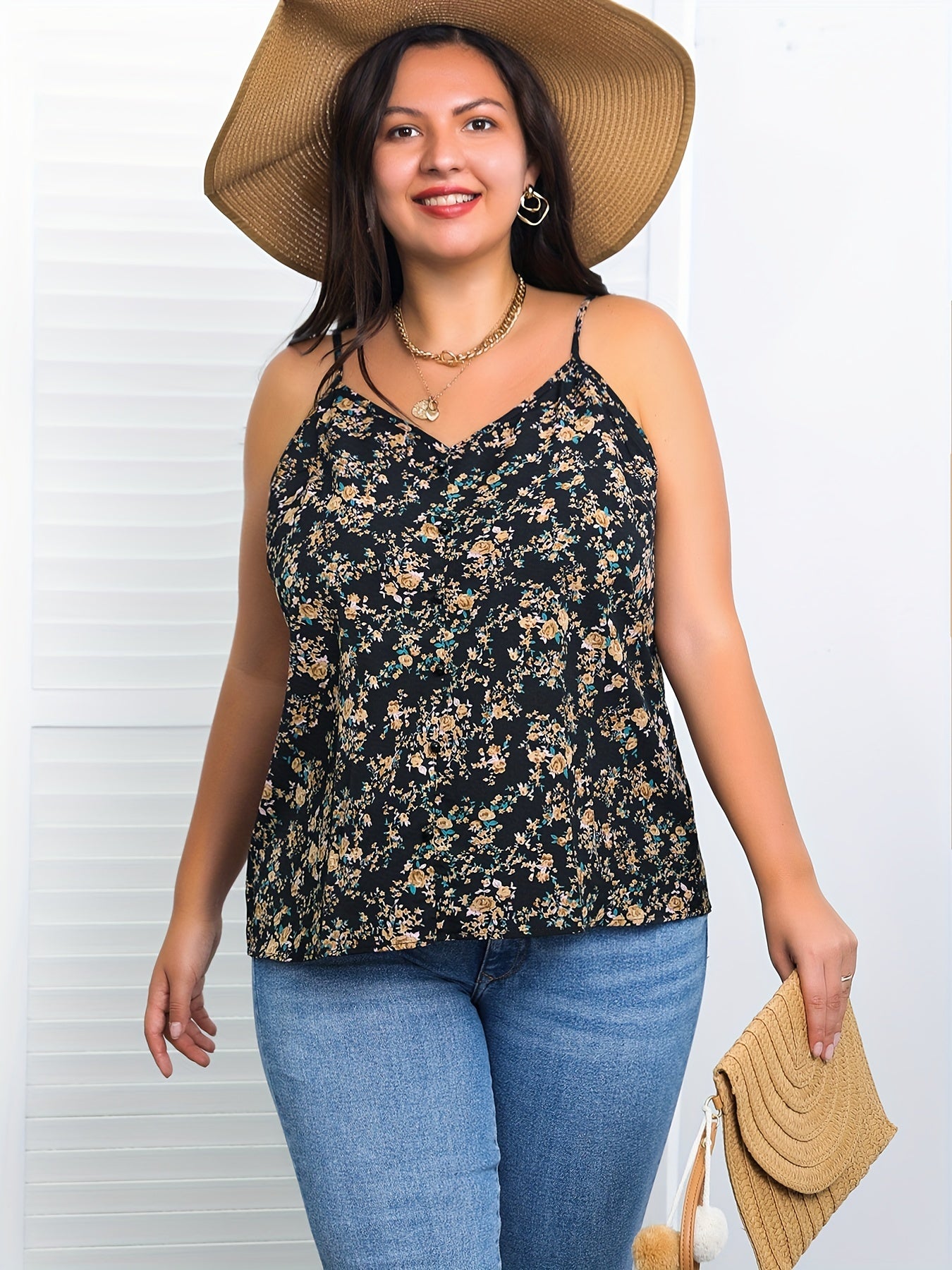  Boho Cami Top Ditsy Print V Neck Backless Beachwear Summer