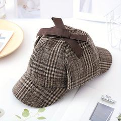 Khaki Plaid Vintage Baseball Cap Double Brim Ear Warmer Sun Hat