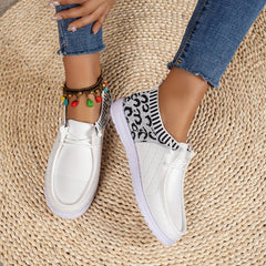 Women's Leopard Print Boat Shoes Flying Woven Flat Shoes