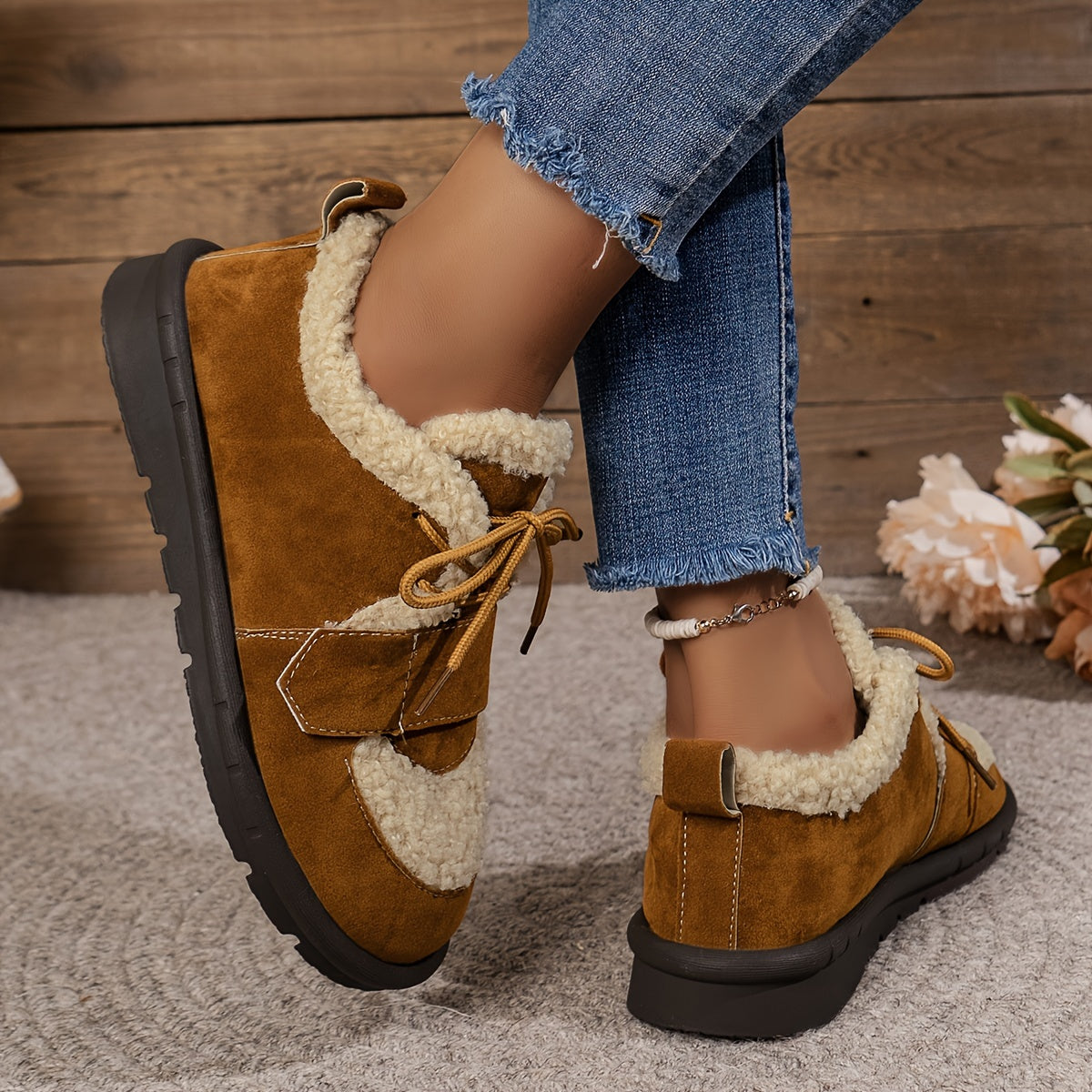 Women's Fuzzy Snow Boots Lightweight Plush Inner Thermal Winter Flats