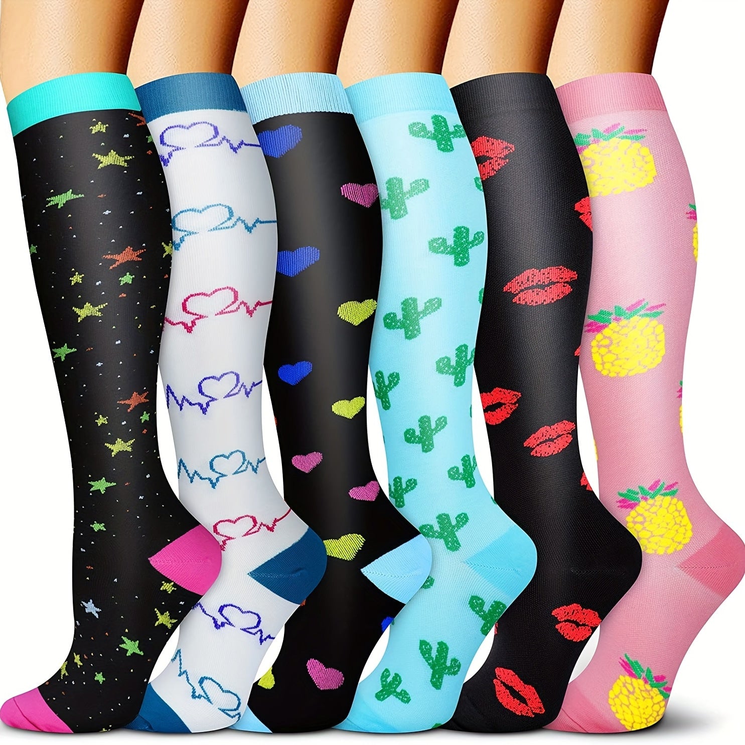 6 Pairs Sport Compression Stocking Running Hiking Socks For Men