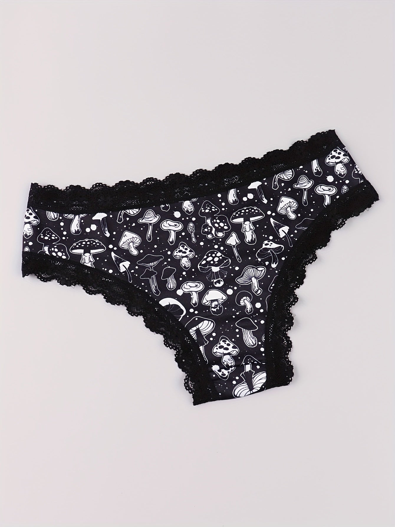  Eyeball & Mushroom Print Lace Trim Bikini Set