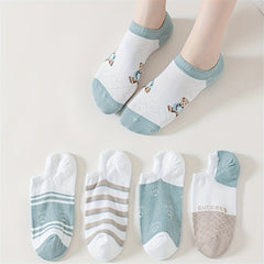 5 Pairs Cartoon Bear Print Ankle Socks Women's Stockings
