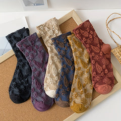 6 Pairs Floral Pattern Mid Tube Socks Women's Stockings