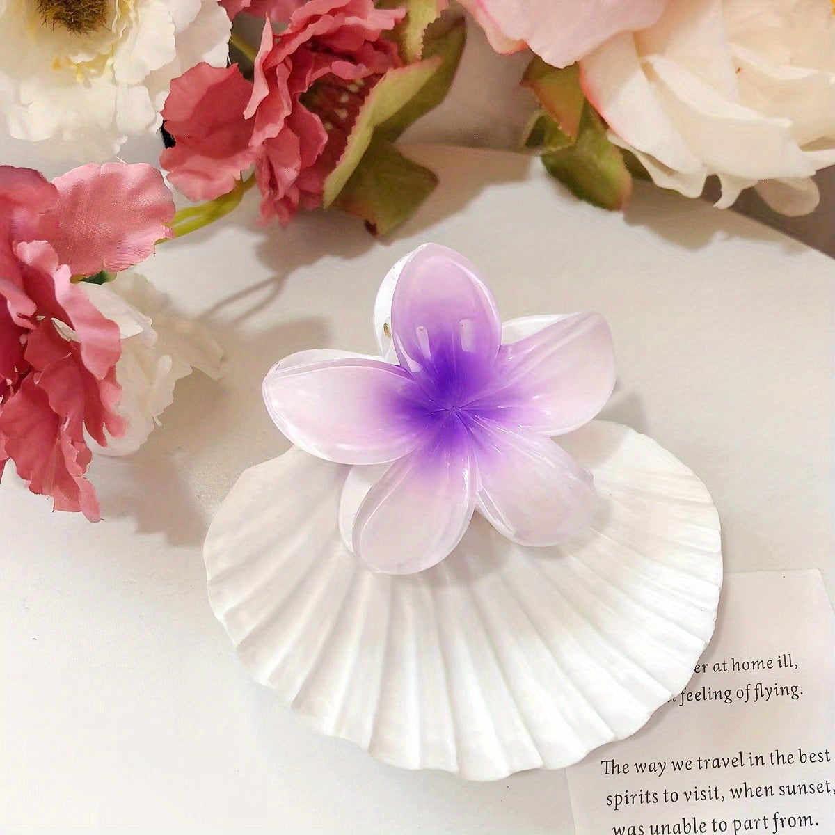 Frangipani Shaped Hair Claw Nonslip Ponytail Holder for Women Girls