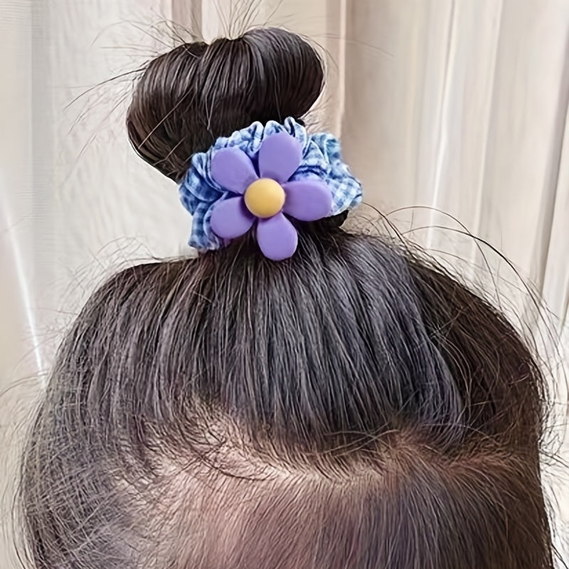 10pcs Cartoon Fruits Scrunchies Hair Tie Plaid Hair Rope Ponytail Holder Girls