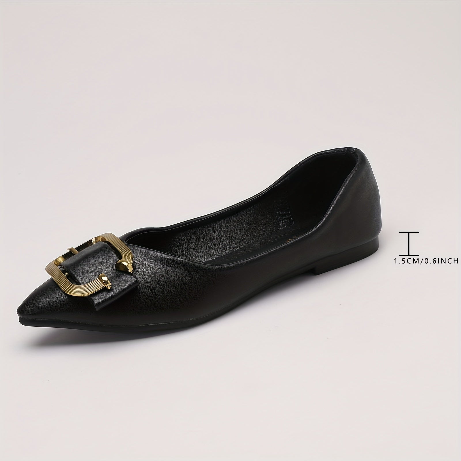 Buckle Decor Ballet Flats Pointed Toe Slip On Work Shoes