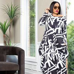 Women's Plus Graffiti Print Long Sleeve Casual Dress