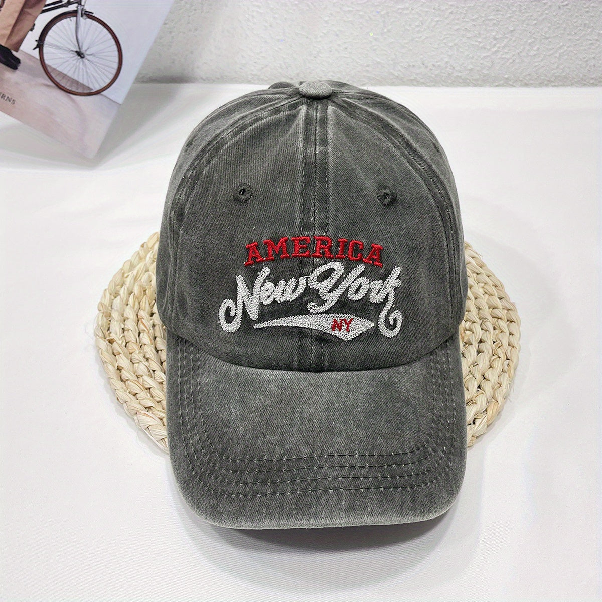 YORK Embroidery Baseball Cap Vintage Washed Distressed Cotton Dad Hat Unisex