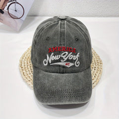 YORK Embroidery Baseball Cap Vintage Washed Distressed Cotton Dad Hat Unisex