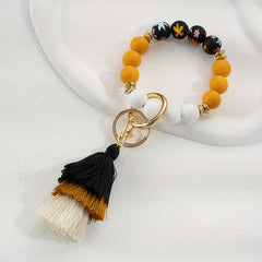 Vintage Silicone Beads Bracelet Key Ring For Girls Child Tassel Keychain Pendant