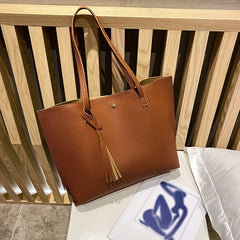 Large Capacity Shoulder Bag PU Leather Tote Versatile Portable Handbag