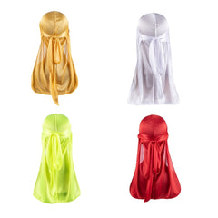 4pcs Silk Like Durags Satin Long Tail Head Wraps Silky Bandana