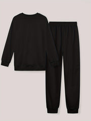  Colorblock Heart Print Top & Drawstring Pants Set